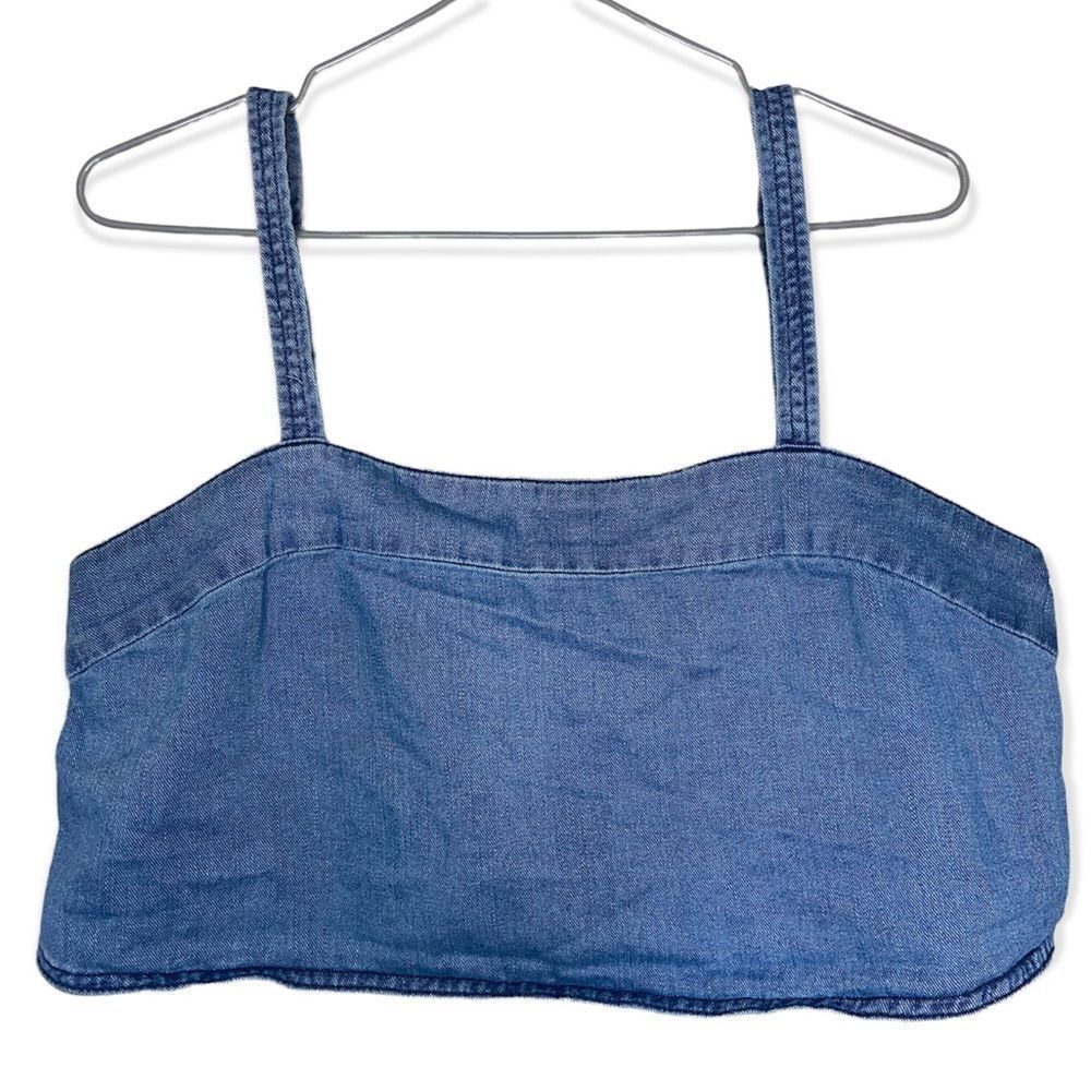 Wilfred Free | Aritzia Blue Chambray Flowy Cropped Tank Top Size Large